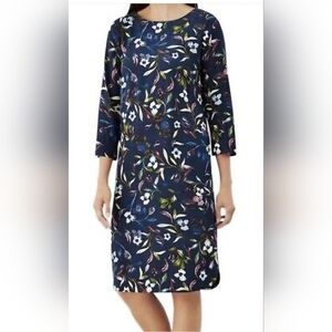 J. Jill Size 2x Watercolor Floral Midi Dress Blue Purple 3/4 Sleeves Pockets